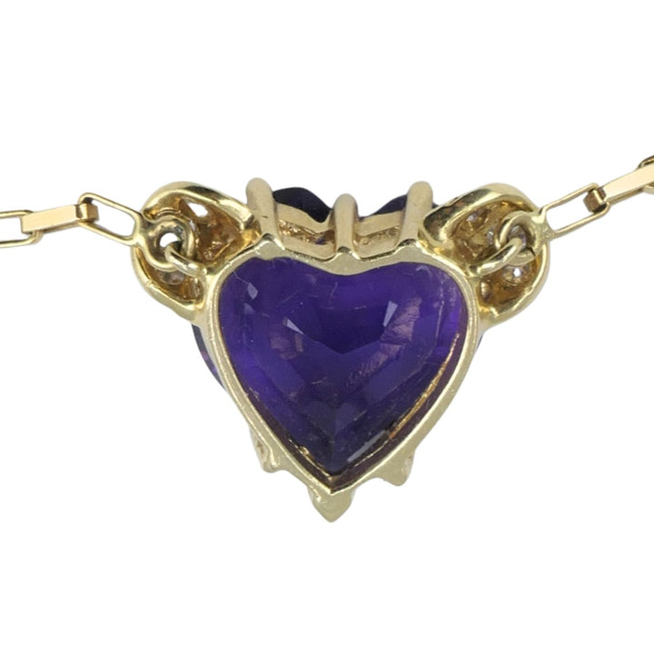 UnoAErre Italian 14k Gold Diamond Amethyst Heart Pendant Necklace