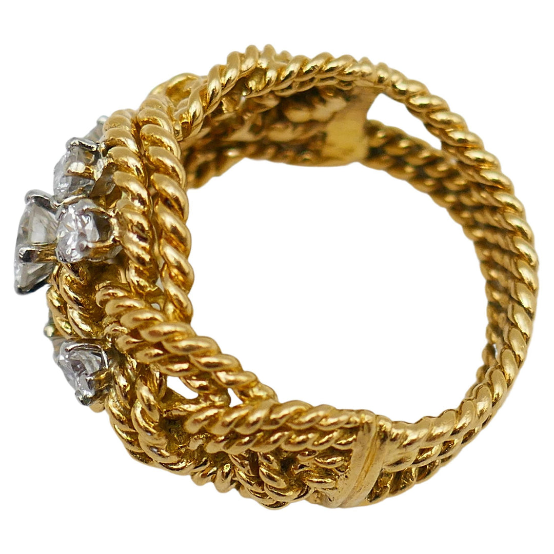 French Vintage Diamond Gold Braided Rope Ring