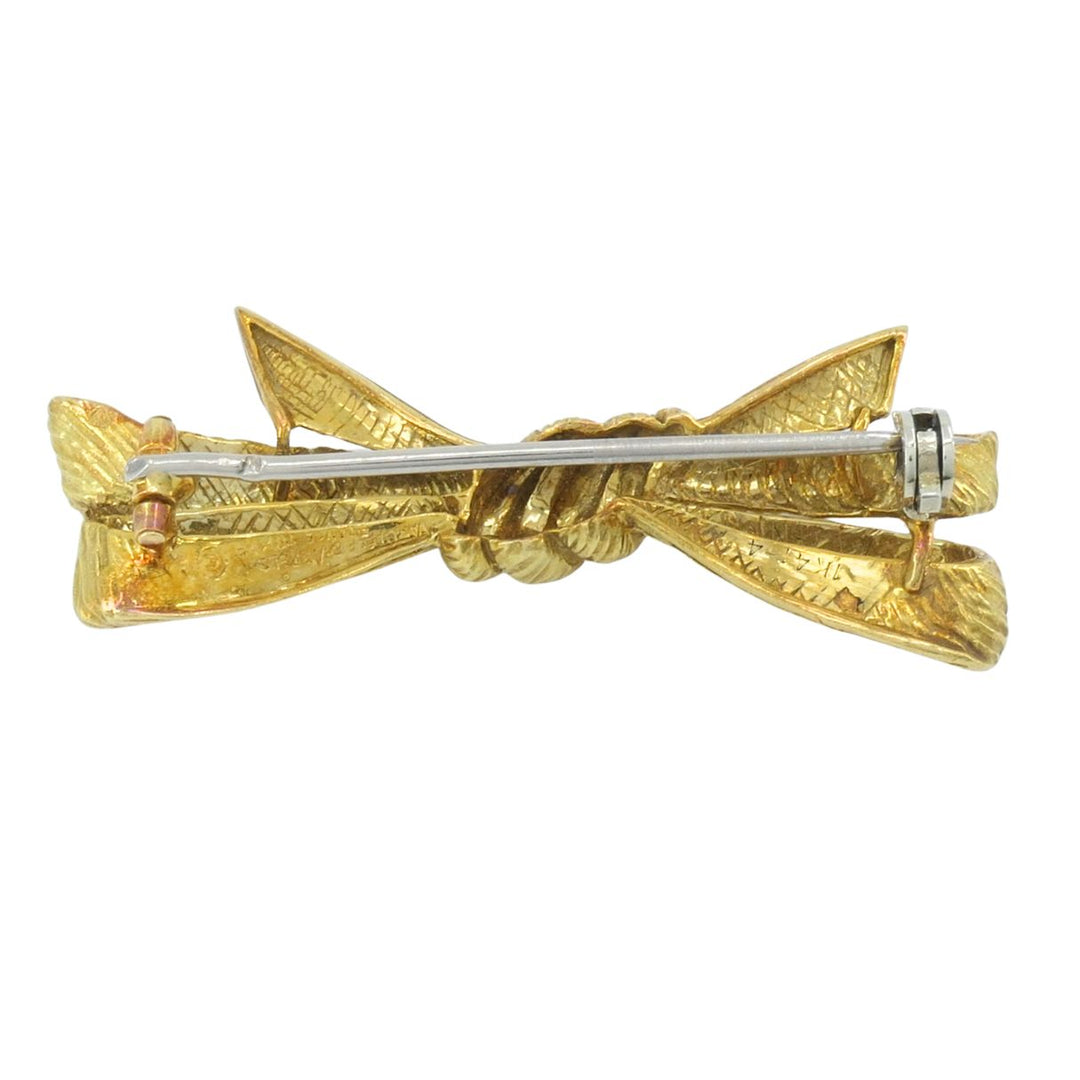 Vintage Van Cleef & Arpels French 18k Yellow Gold Textured Bow Brooch