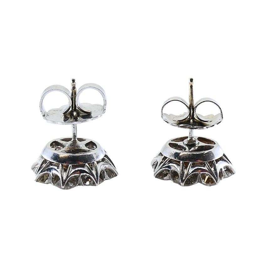 Vintage 14k White Gold Diamond Cluster Stud Earrings Round Cut