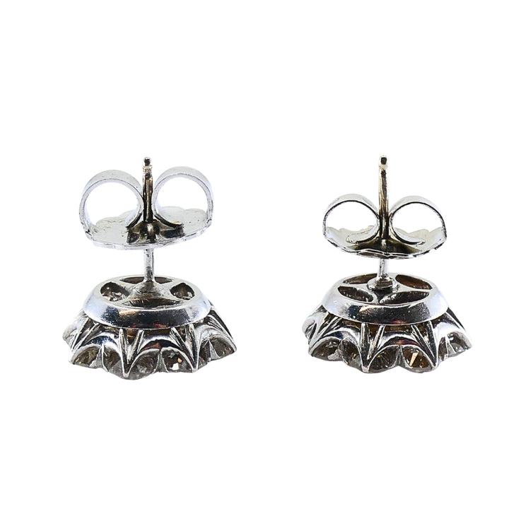 Vintage 14k White Gold Diamond Cluster Stud Earrings Round Cut