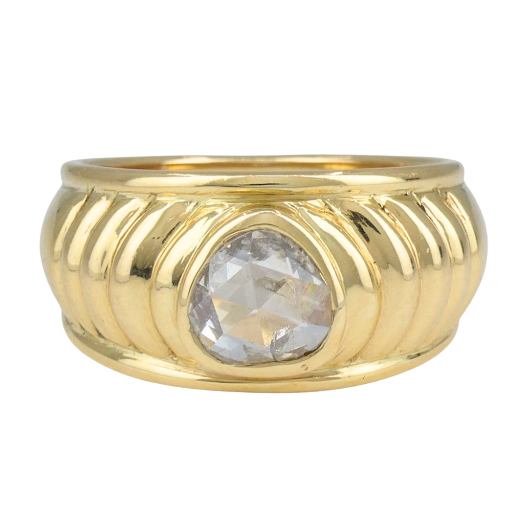 Vintage French 18k Yellow Gold Rose Cut Diamond Domed Band Ring
