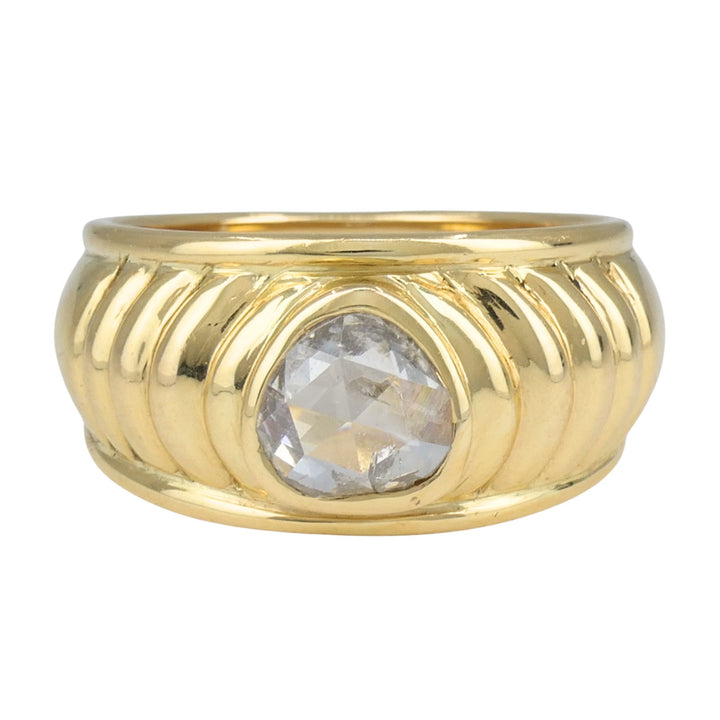 Vintage French 18k Yellow Gold Rose Cut Diamond Domed Band Ring