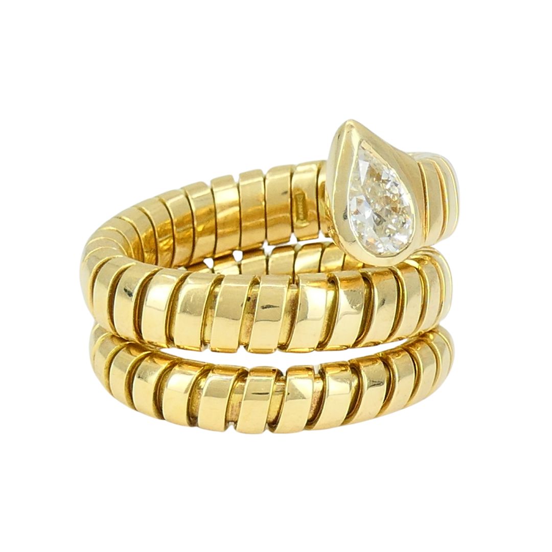 Vintage Bulgari Serpenti Tubogas 18k Gold Diamond Ring