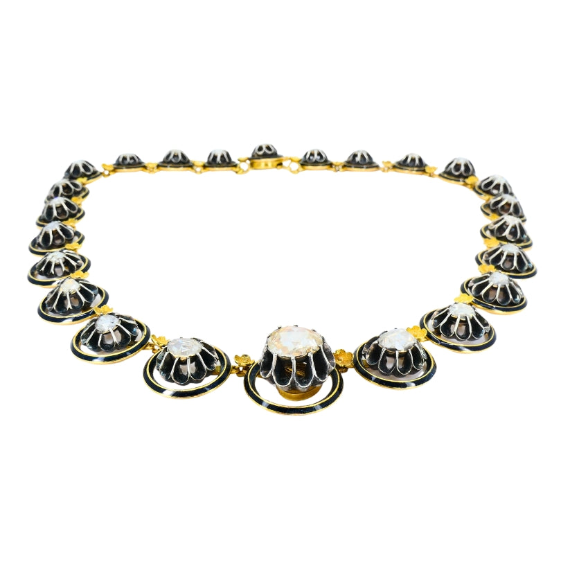 Georgian Parure Set Gold Silver Rose Cut Diamond Necklace Earrings Brooch