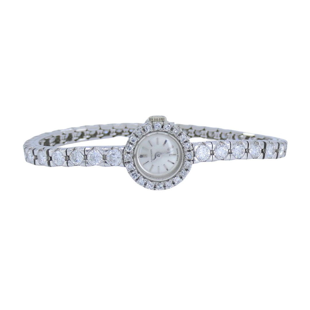 Vintage Longines Swiss 18k White Gold Diamond Lady's Wrist Watch