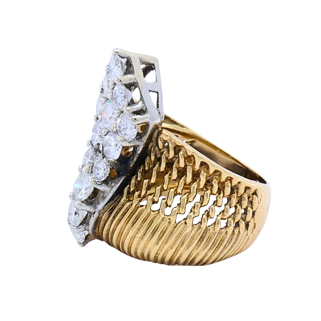Vintage 14k Gold & 10k White Gold Accent Diamond Cluster Woven Cocktail Ring