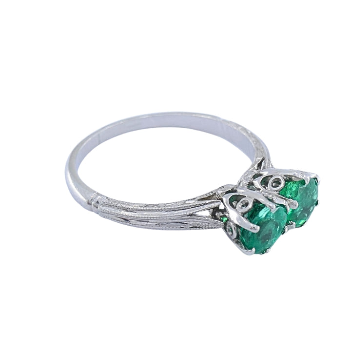 Vintage Platinum Toi et Moi Emerald Ring