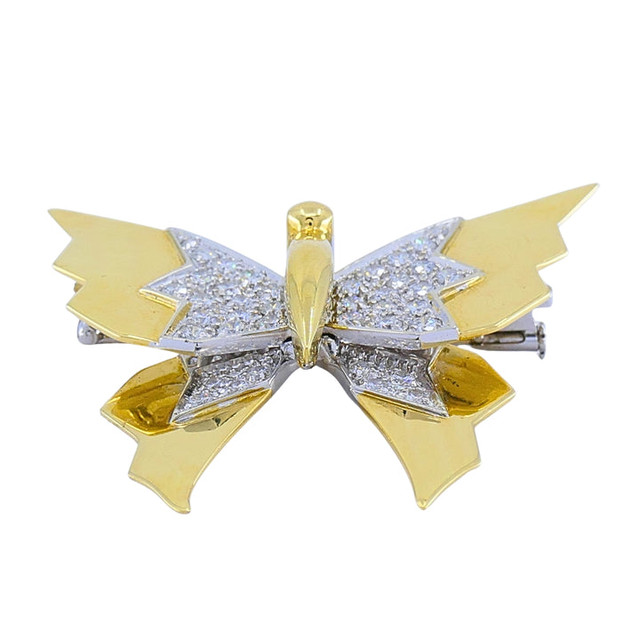 Vintage Pomellato 18k Gold Diamond Butterfly Brooch