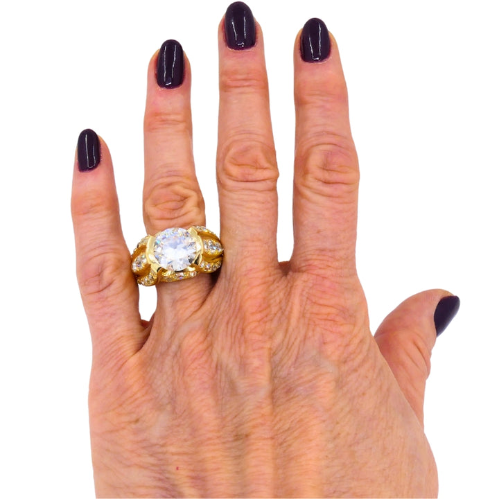1950s Ring 18k Gold Cocktail Ring Old European Cut Diamond
