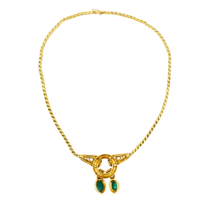 Vintage Rene Boivin 18k Gold Necklace Diamond Cabochon Emerald