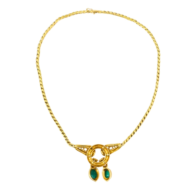 Vintage Rene Boivin 18k Gold Necklace Diamond Cabochon Emerald