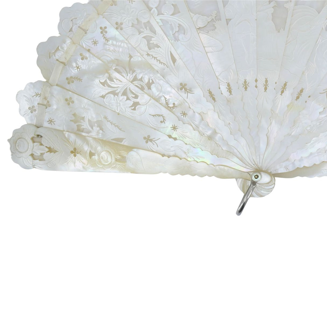Tiffany & Co. Antique Carved Mother of Pearl Handheld Fan with Case
