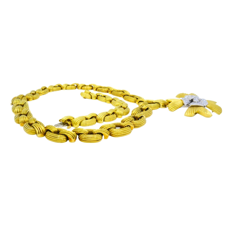 David Webb Necklace Sautoir Chain Oval Links 18k Gold Platinum Diamond Brooch