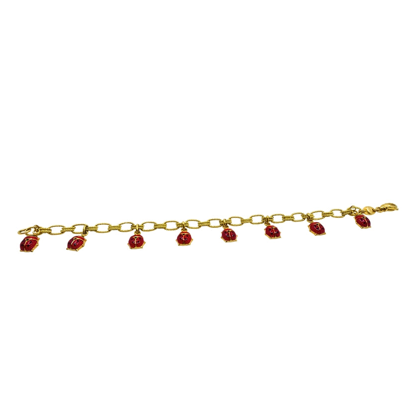 18k Gold Chain 14k Enamel Ladybug Charms Bracelet