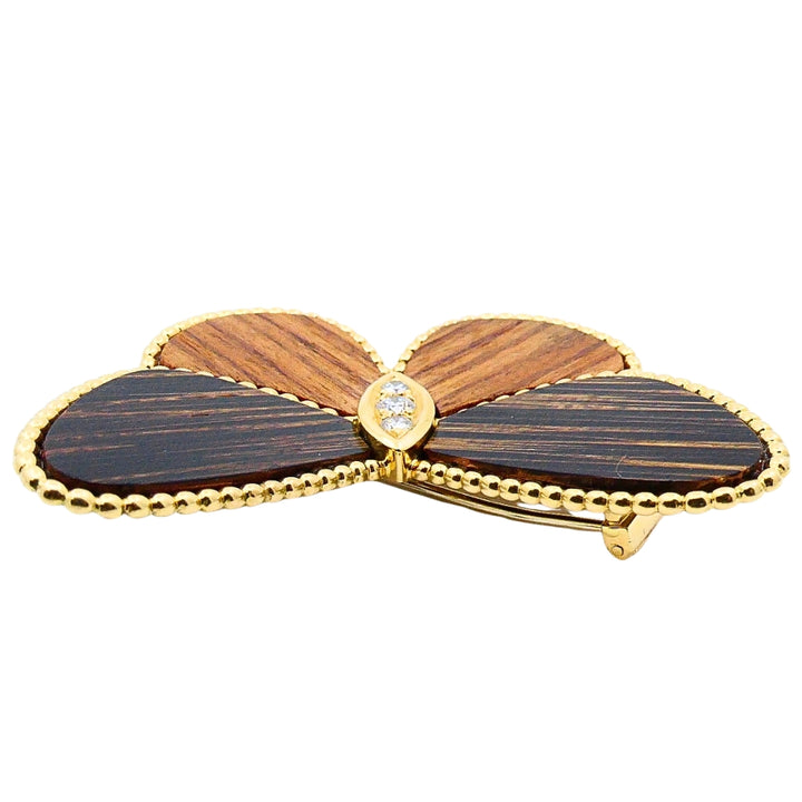 Van Cleef & Arpels Butterfly Brooch 18k Gold Wood Diamond