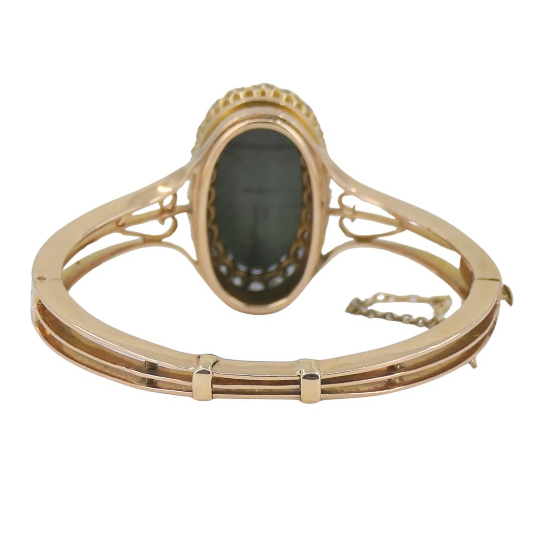 Antique Victorian Gold Diamond Cat's Eye Clamper Bracelet