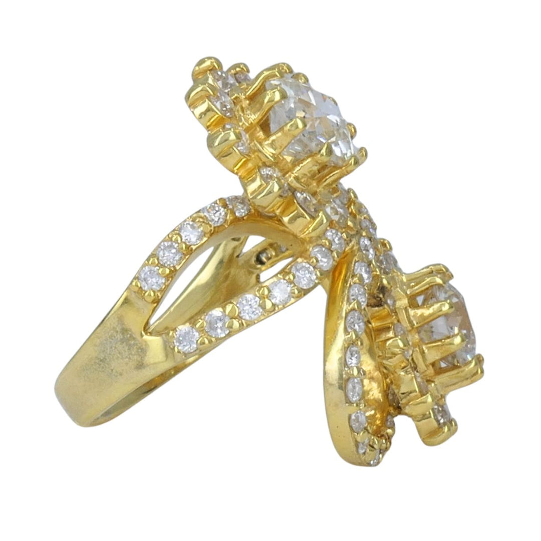 Vintage 18k Yellow Gold Diamond Floral Bypass Cocktail Ring