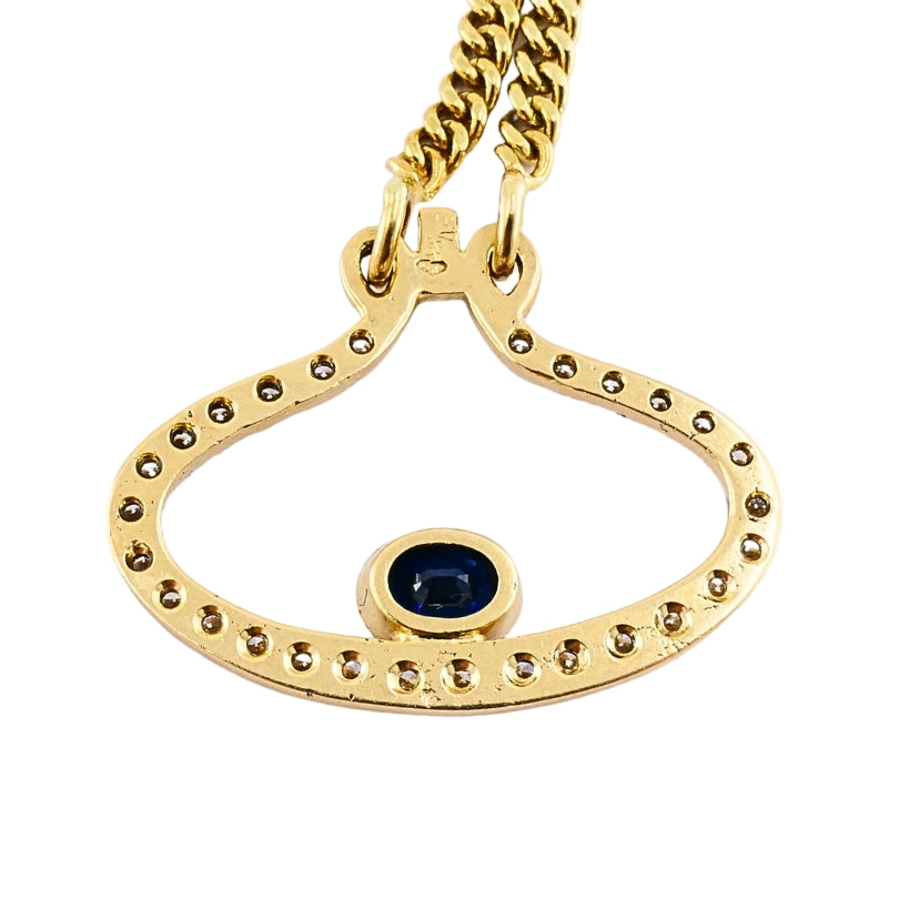 14k Gold Diamond Sapphire Pendant Necklace Eye Motif