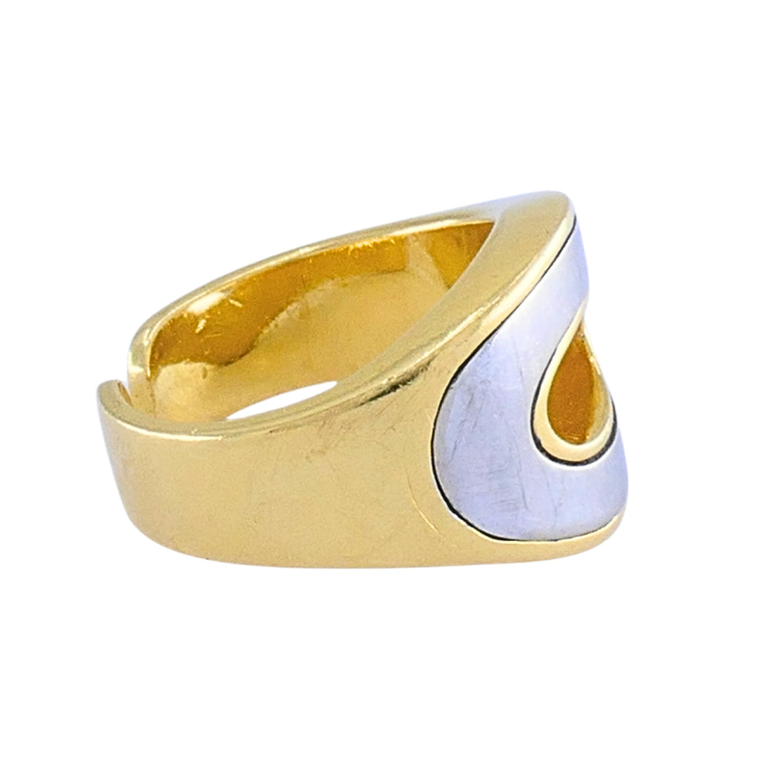 Vintage HERMÈS Silverium 18k Gold Sculptural Open-Cuff Ring, 1970s