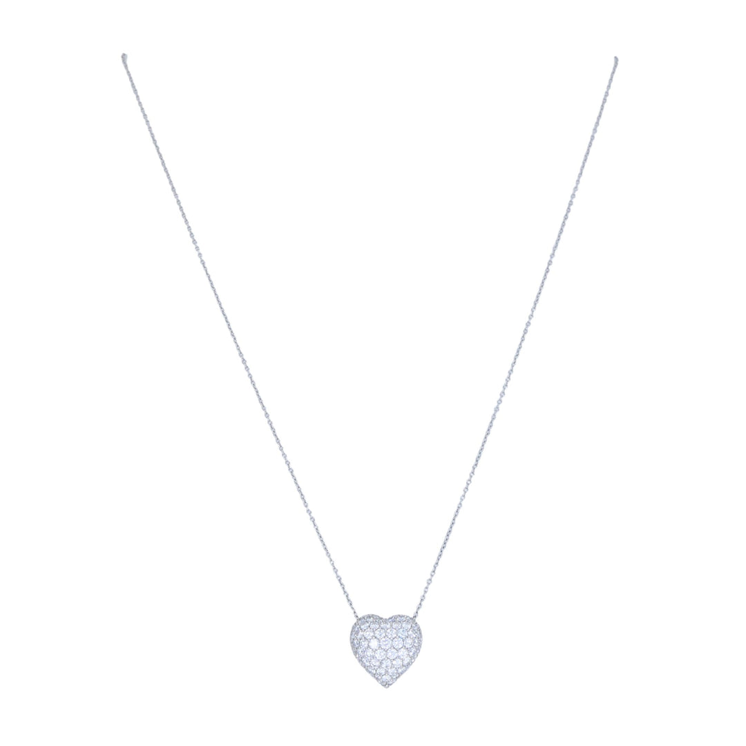 Cartier Pave Diamond Platinum Heart Pendant Necklace