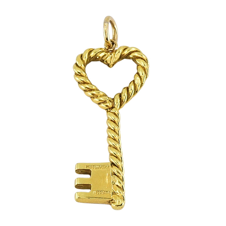 Vintage Tiffany & Co. 18k Gold Heart Key Pendant Necklace