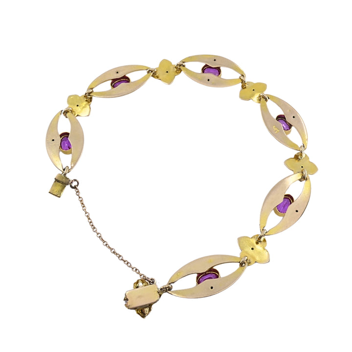 British 9k Yellow Gold Pink Sapphire Link Bracelet
