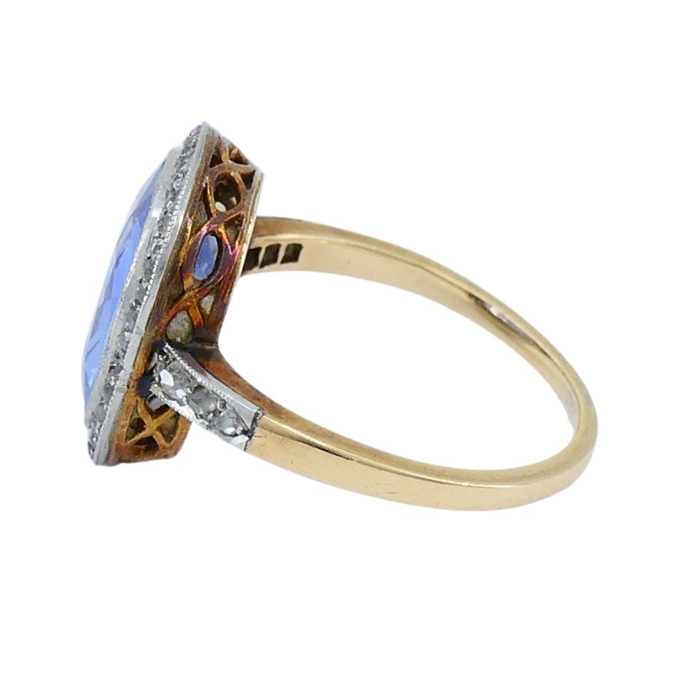 Edwardian Sapphire Diamond Platinum Gold Ring