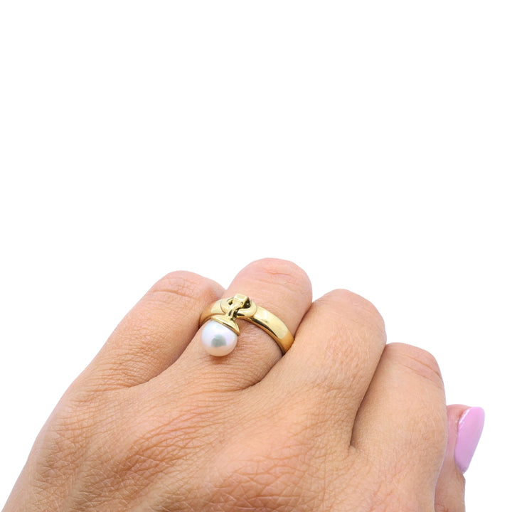 Tiffany & Co. Fascination 18k  Gold Pearl Drop Ring