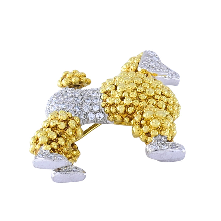 Vintage 18k Two-Tone Gold Pavé Diamond Poodle Brooch