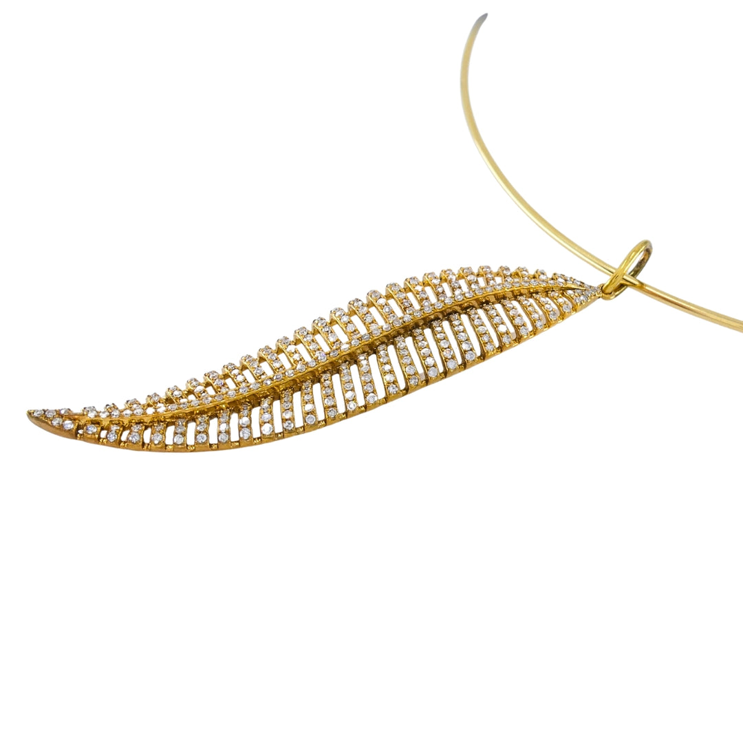 14k Gold Diamond Leaf Pendant 14k Gold Collar Necklace