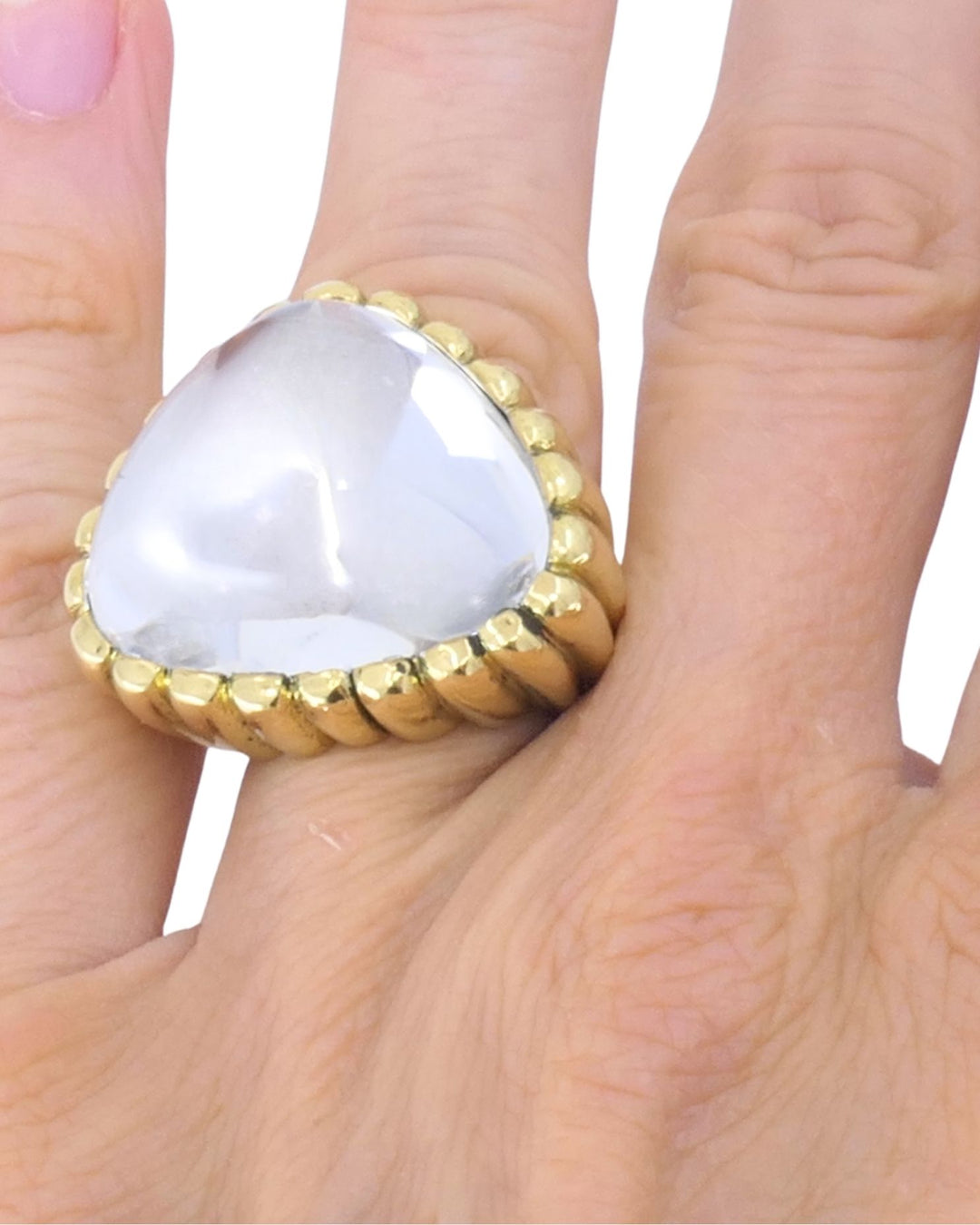 David Webb 18k Gold Rock Crystal Ring Size 6 Cocktail Ring