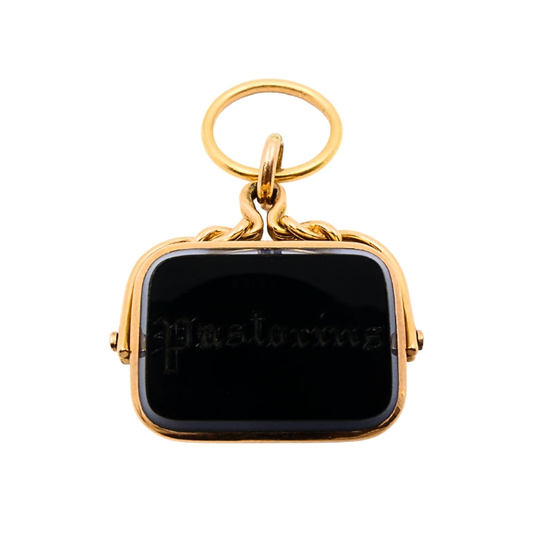 Antique 9k Gold Albert Chain Necklace Bloodstone Agate Pendant