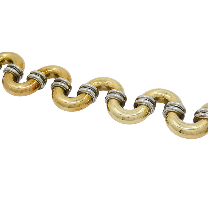 Vintage Sculptural 18k Gold Link Bracelet Wide Two-Tone Gold