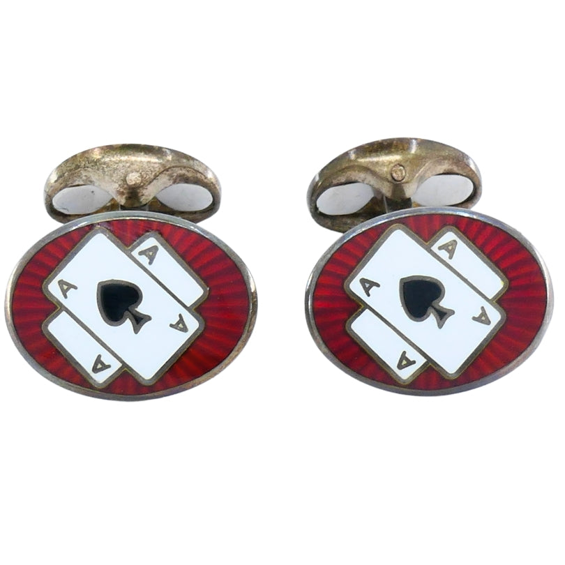 Deakin & Francis Silver Cufflinks Enamel Ace of Spades