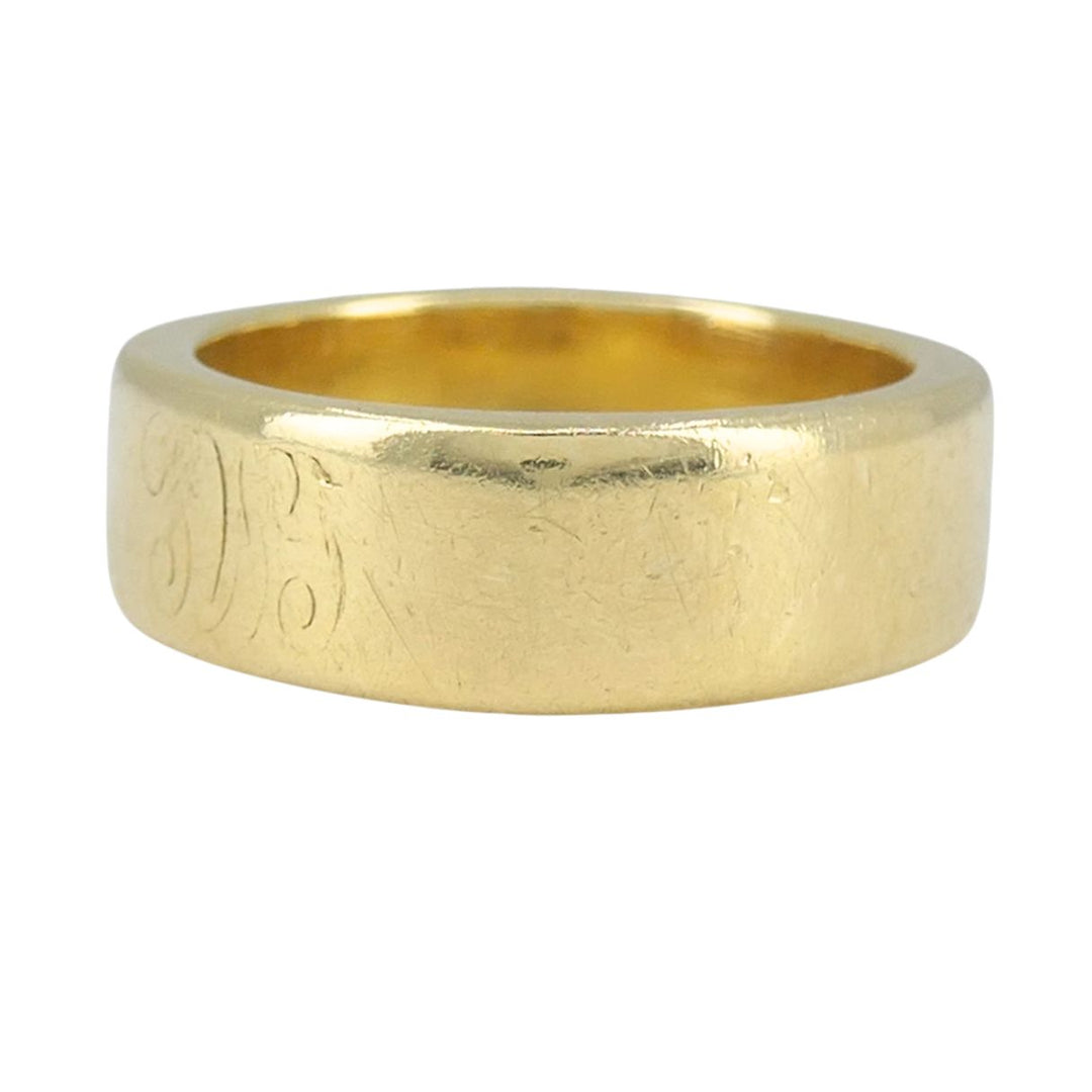 Vintage Cartier 18k Yellow Gold Wide Band Ring with Engraved Monogram