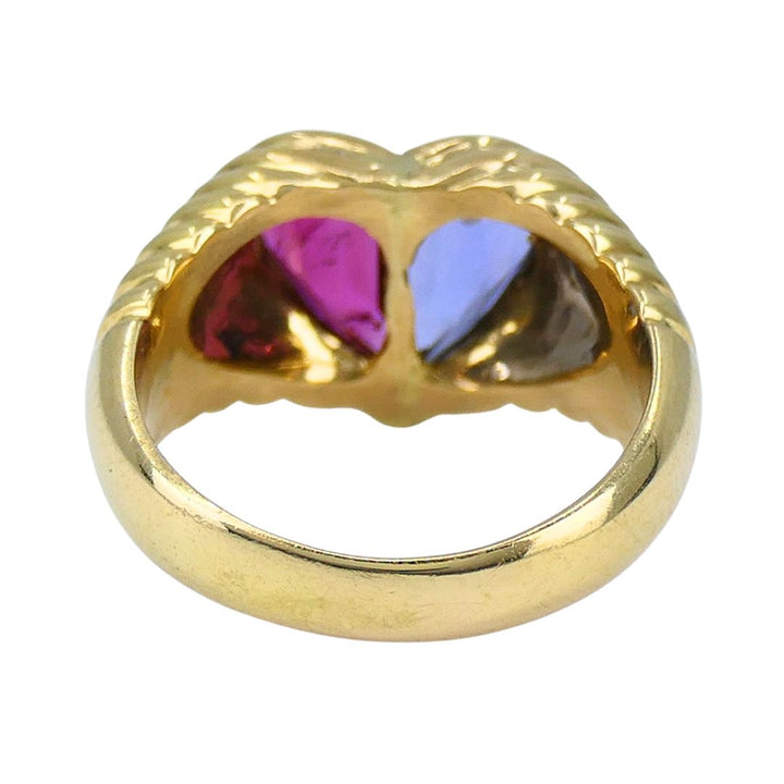 Vintage Bvlgari 18k Gold Gemstones Heart Ring