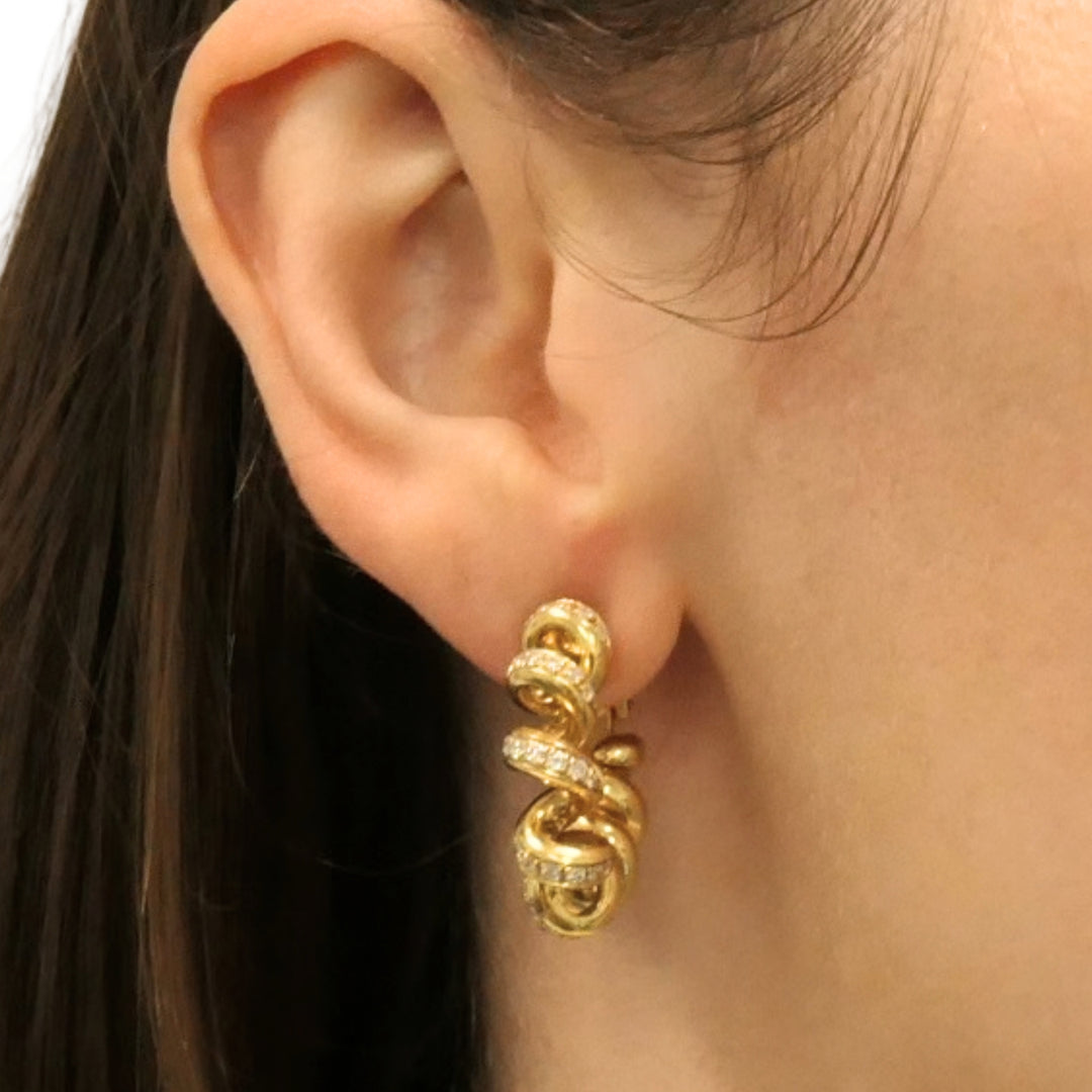 Vintage Boucheron Paris 18k Yellow Gold Hoop Earrings Diamond