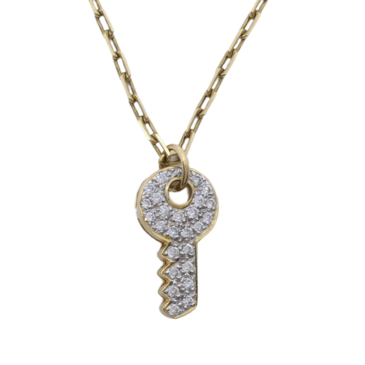 18k Diamond Key Pendant 14k Italian Gold Chain Necklace