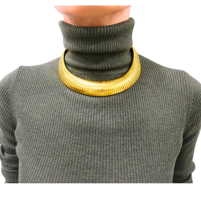 Vintage Tubogas Italian Gold Collar Necklace 18k Estate Jewelry