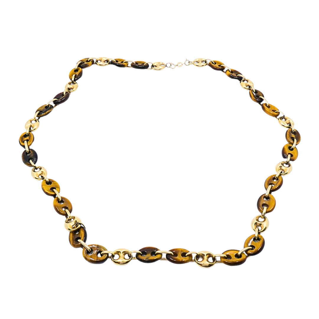Vintage 14k Gold Tiger's Eye Mariner Link Necklace