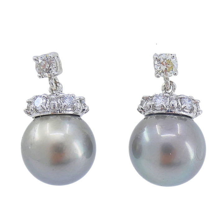 Tahitian Pearl Diamond 14k Gold Stud Earrings