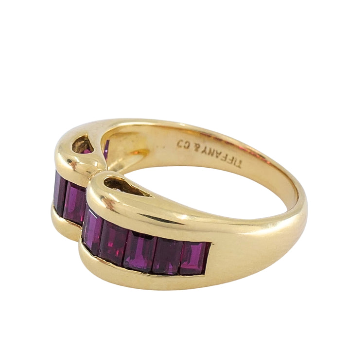 Tiffany & Co. 18k Gold Ruby Baguette Curved Band Ring, Size 5.5