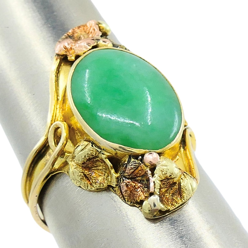 Floral Design Jade Ring Antique 14k Gold