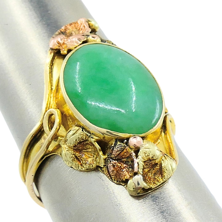 Floral Design Jade Ring Antique 14k Gold