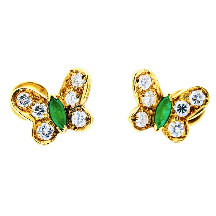 Van Cleef & Arpels Butterfly Earrings Diamond Emerald 18k Gold