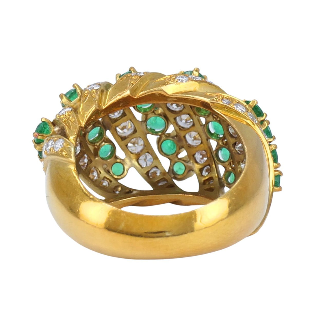 Vintage Asprey & Co. 18k Gold Emerald Diamond Cluster Cocktail Ring