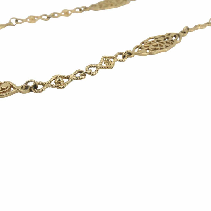 Vintage 14K Gold Openwork Filigree Marquise Long Chain Necklace