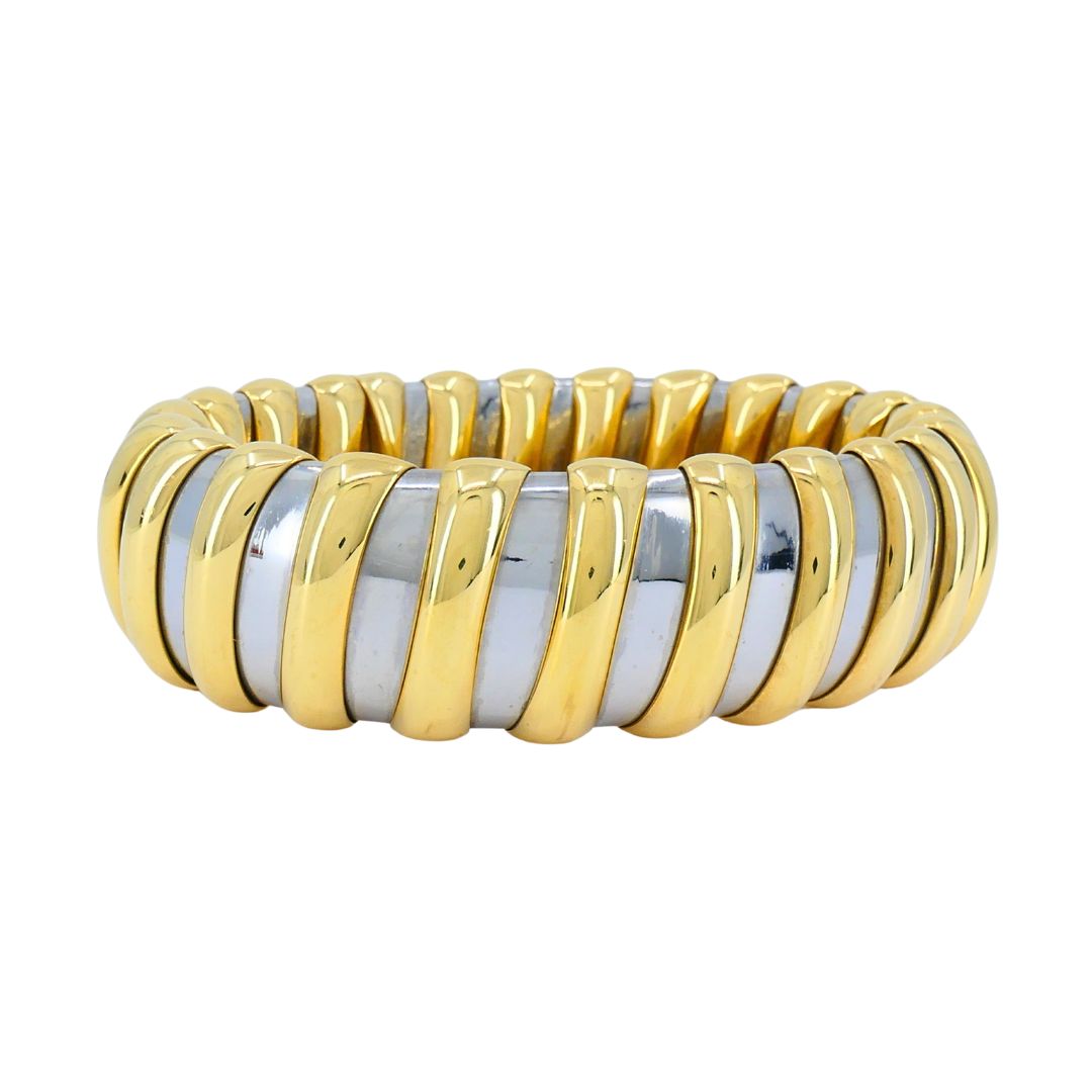 Vintage Bvlgari 18k Gold Stainless Steel Cuff Bracelet
