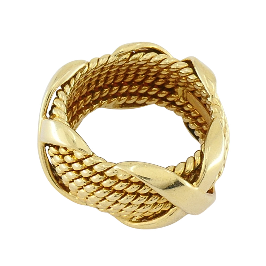 Tiffany & Co. Schlumberger 18k Gold Six-Row Rope "X" Band Ring